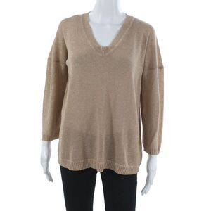 Whitley Kros Womens V-Neck Pullover Sweater Beige 3/4 Sleeve Cotton Size M